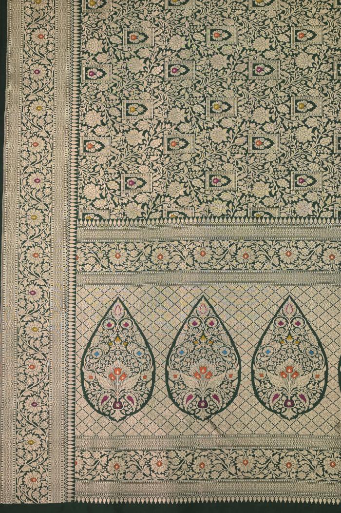 Bottle Green Katan Alfi Opada Banarasi Saree