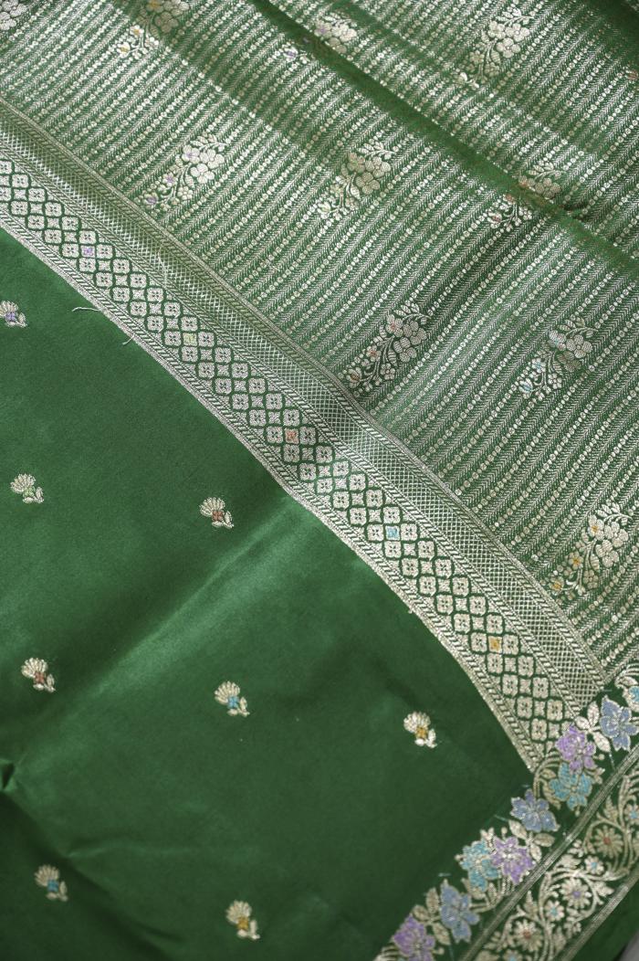 Bottle Green Katan Silk Banarasi Saree