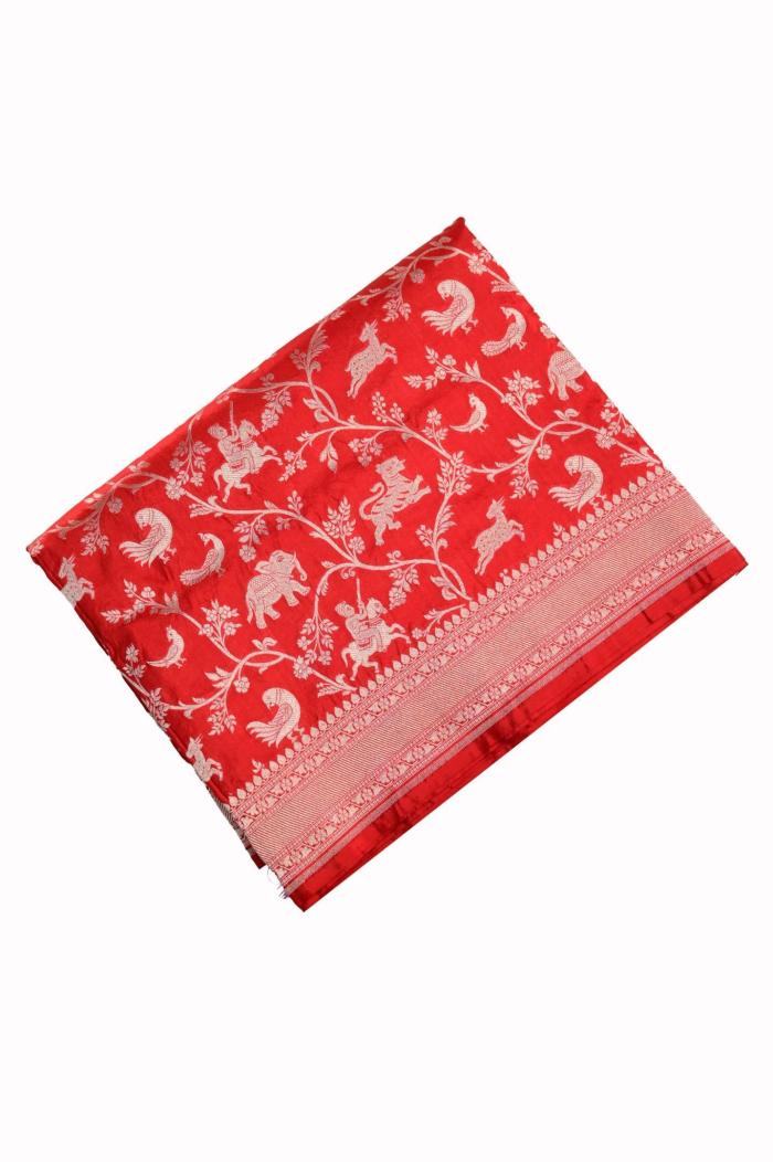 Classic Red Katan Jangla Banarasi Saree