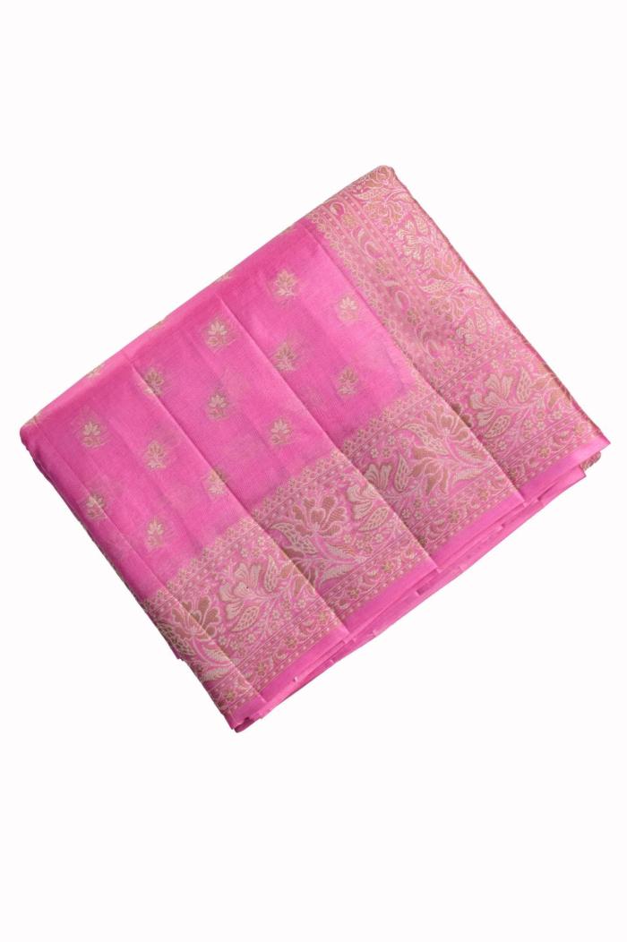 Light Pink Tussar Silk Traditional Border Booti Banarasi Saree