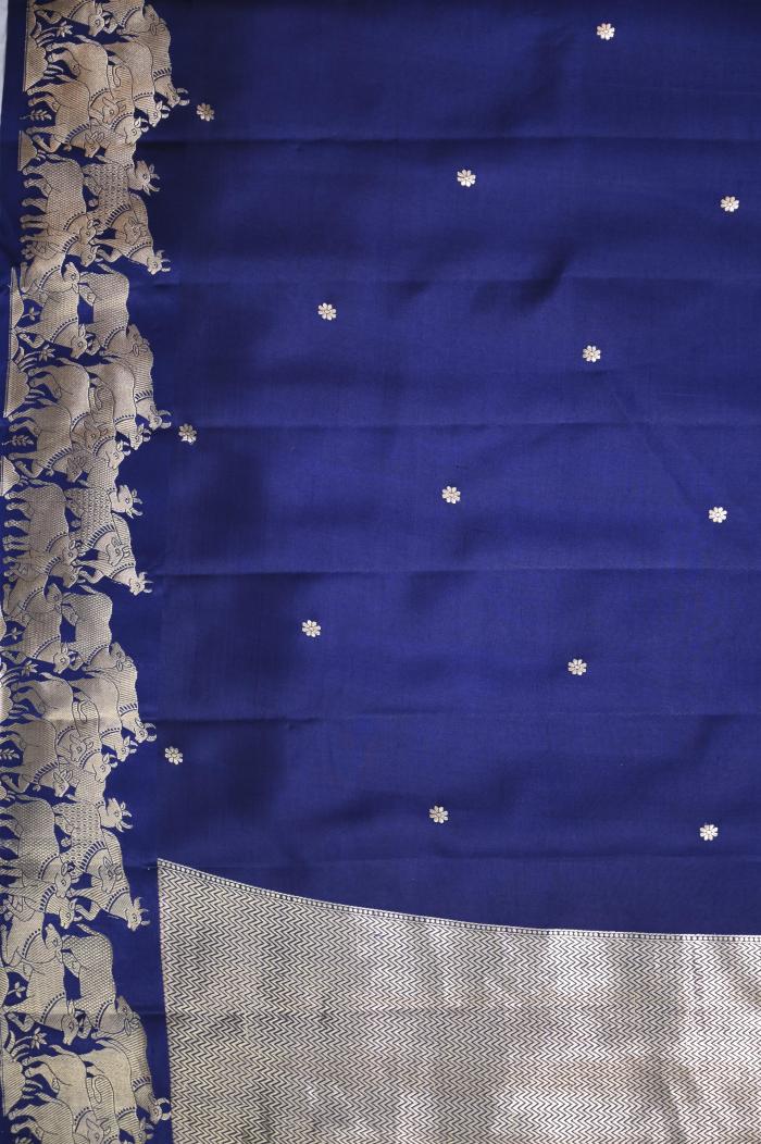 Pure Mango Banarasi Handloom Saree – Navy Blue