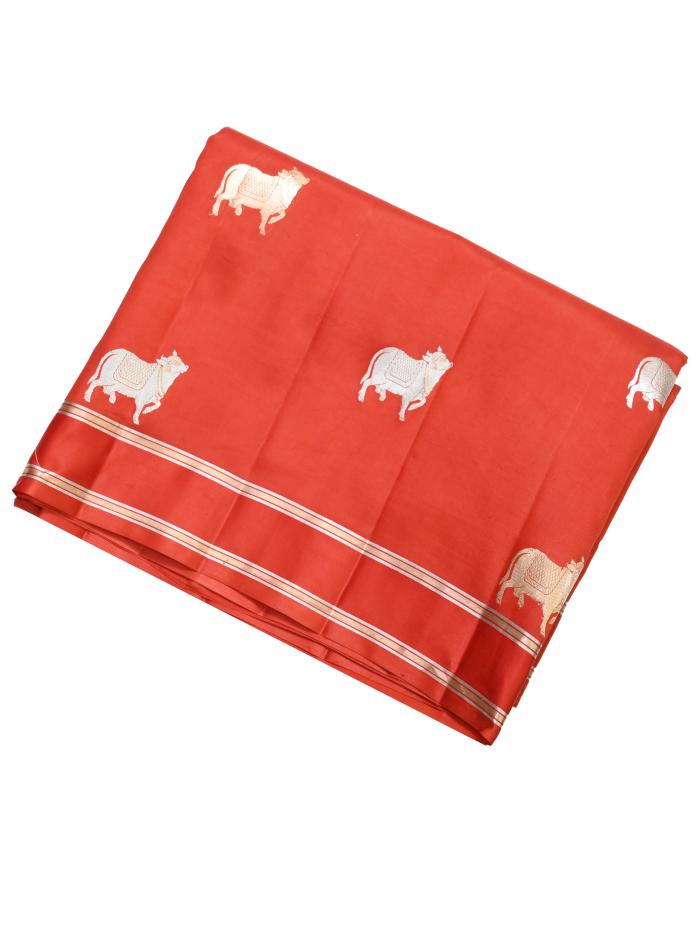 Pure Mango Handloom Banarsi Saree – Rust Orange
