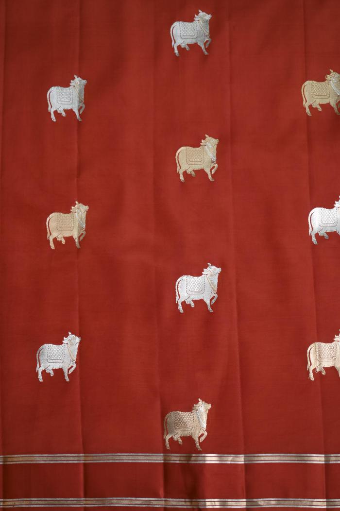 Pure Mango Handloom Banarsi Saree – Rust Orange