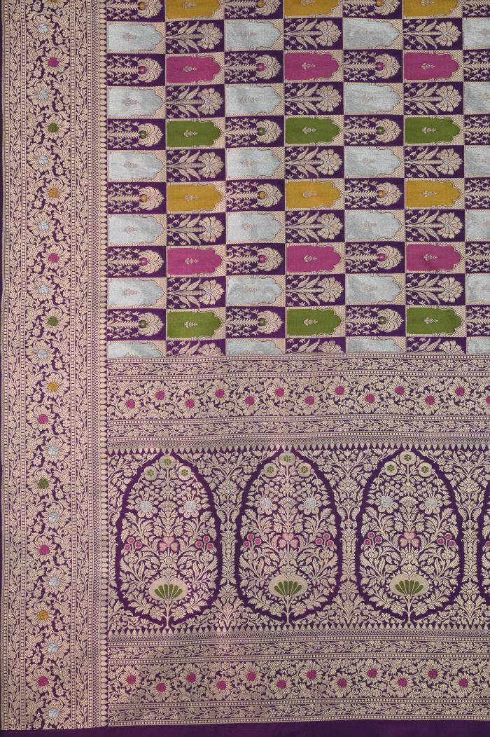 Purple Katan Alfi Opada Banarasi Saree