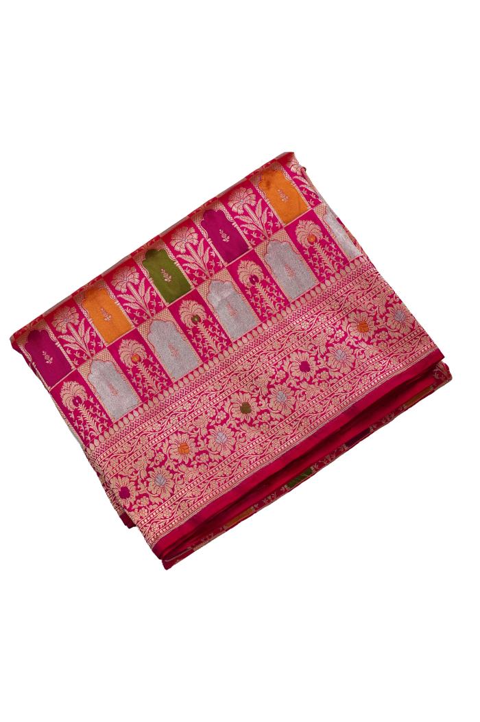 Rani Katan Alfi Opada Banarasi Saree