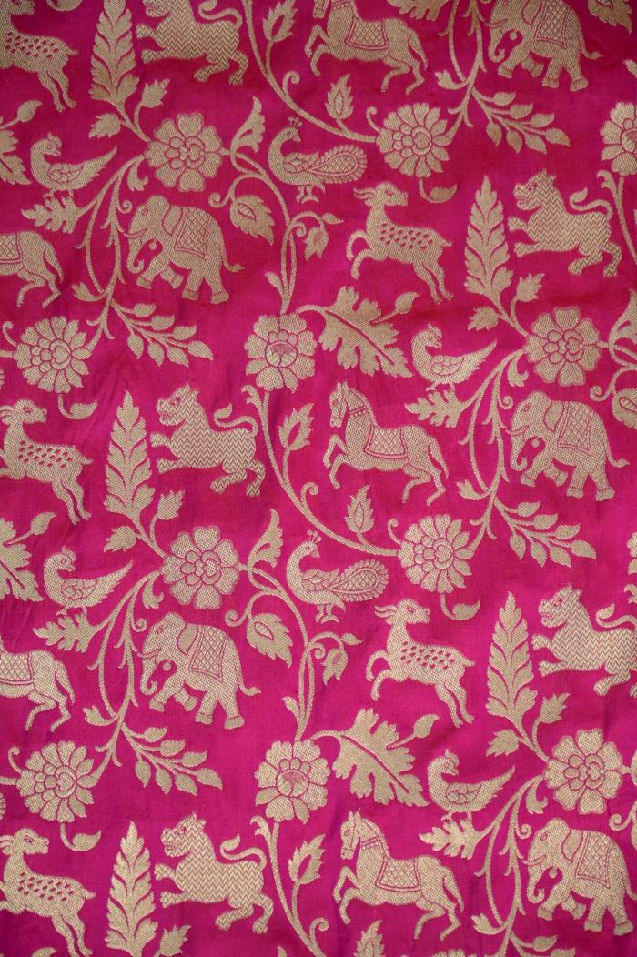 Rani Pink Katan Jangla Banarasi Saree