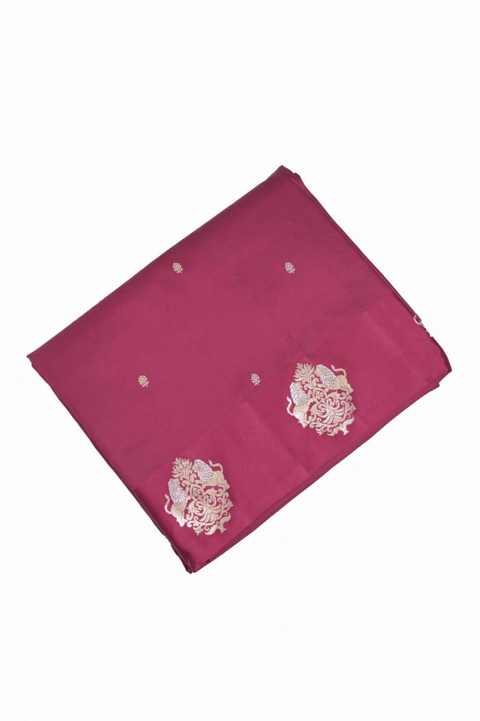Rani pink raw mango silk banarasi saree