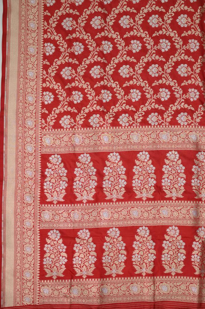 Red Katan Alfi Opada Banarasi Saree
