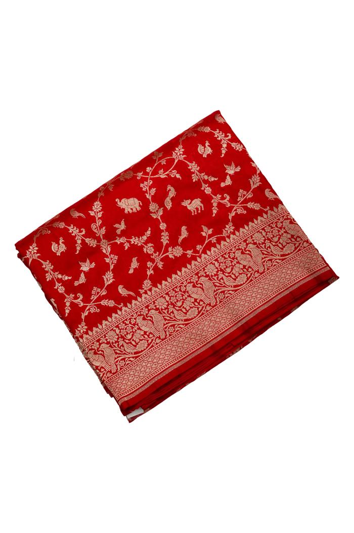Red Katan Opada Banarasi Saree