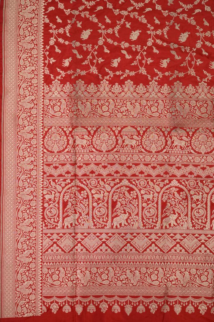 Red Katan Opada Banarasi Saree