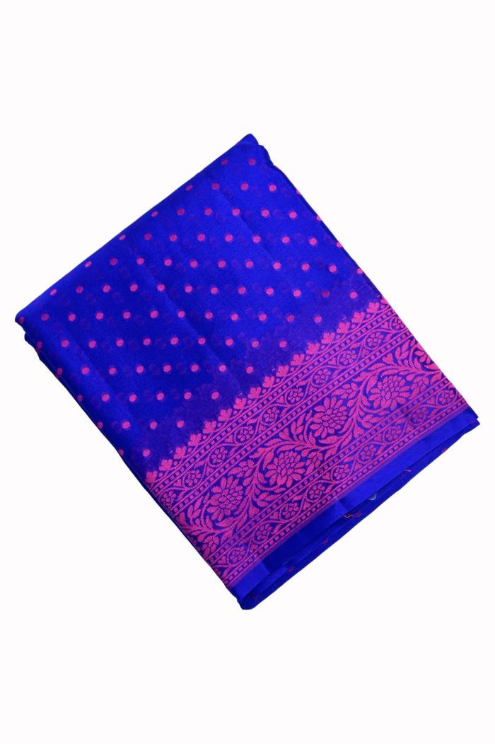 Royal Blue Crepe Traditional Border Booti Banarasi Saree