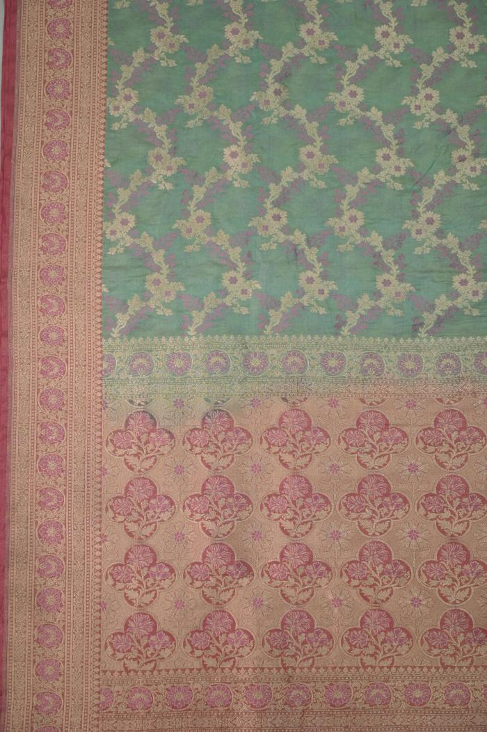 Sea Green Katan Tissue Alfi Opada Banarasi Saree