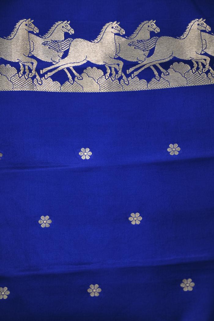 Pure Mushroo Silk Handloom Banarasi Saree – Royal Blue