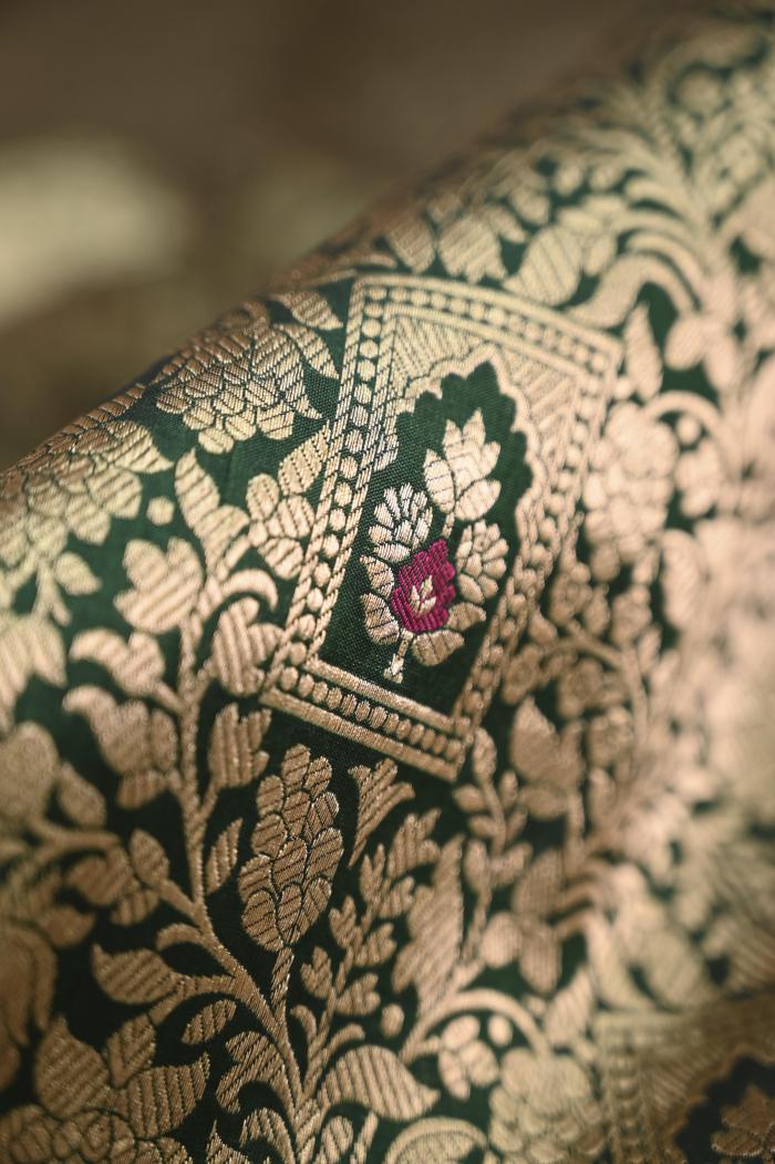 Bottle Green Katan Alfi Opada Banarasi Saree