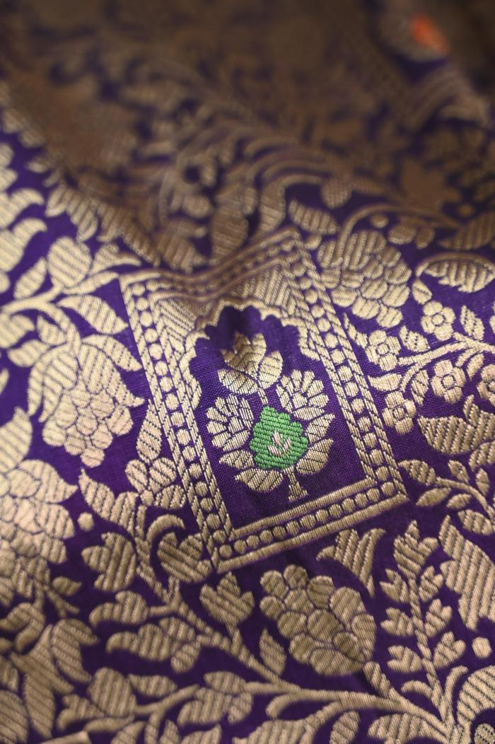 Purple Katan Alfi Opada Banarasi Saree