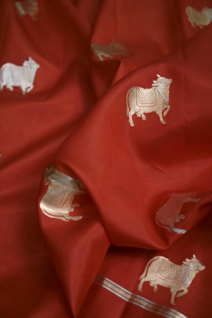 Pure Mango Handloom Banarsi Saree – Rust Orange