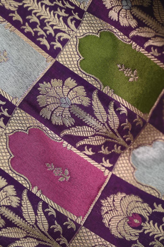 Purple Katan Alfi Opada Banarasi Saree