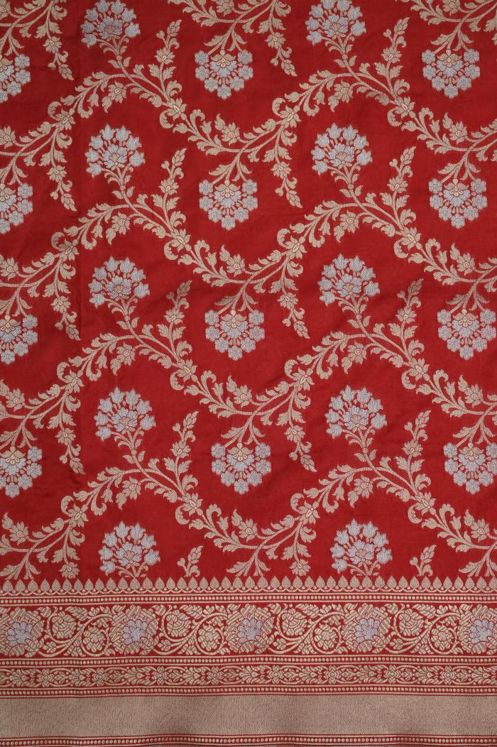 Red Katan Alfi Opada Banarasi Saree