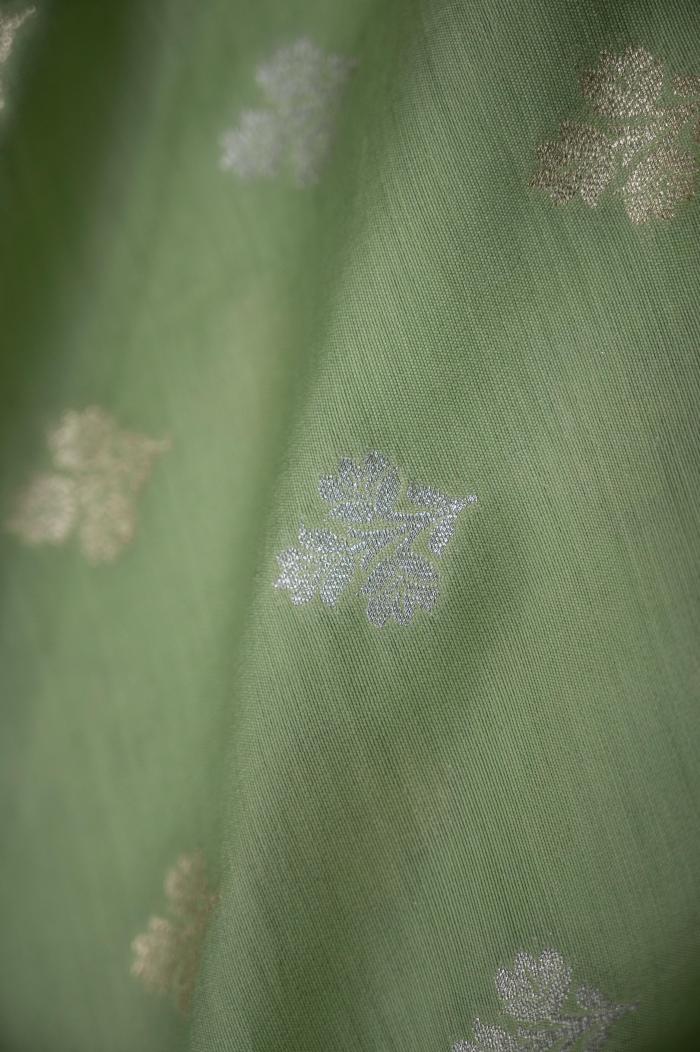 Pure Mulberry Silk Light Mehndi Banarasi Suit