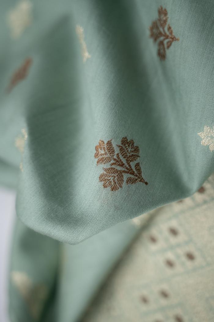 Mulberry Silk Dusty Sea Green Zari Banarasi Suit