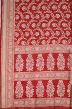 Red Katan Alfi Opada Banarasi Saree