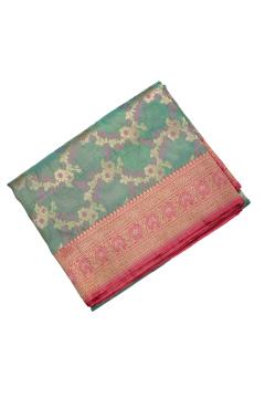 Sea Green Katan Tissue Alfi Opada Banarasi Saree
