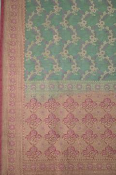 Sea Green Katan Tissue Alfi Opada Banarasi Saree