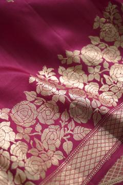 Pure Mango Banarasi Handloom Saree – Rani Pink