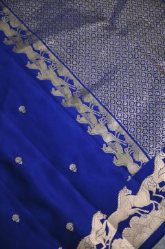 Pure Mushroo Silk Handloom Banarasi Saree – Royal Blue