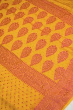 Yellow Crepe Traditional Border Booti Banarasi Saree