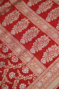 Red Katan Alfi Opada Banarasi Saree