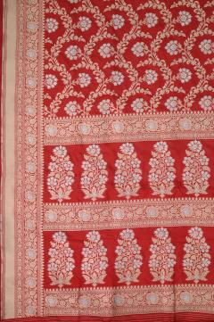 Red Katan Alfi Opada Banarasi Saree