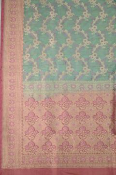 Sea Green Katan Tissue Alfi Opada Banarasi Saree