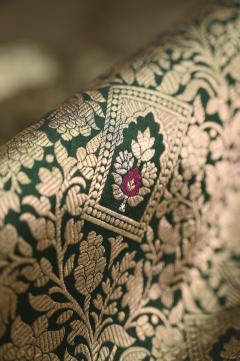 Bottle Green Katan Alfi Opada Banarasi Saree