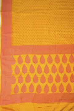 Yellow Crepe Traditional Border Booti Banarasi Saree