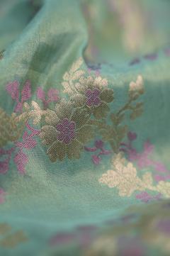 Sea Green Katan Tissue Alfi Opada Banarasi Saree