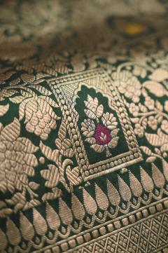 Bottle Green Katan Alfi Opada Banarasi Saree