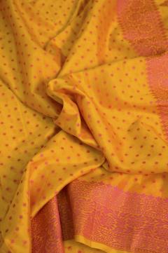 Yellow Crepe Traditional Border Booti Banarasi Saree