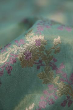 Sea Green Katan Tissue Alfi Opada Banarasi Saree