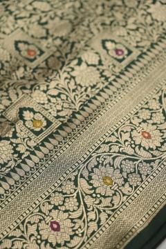 Bottle Green Katan Alfi Opada Banarasi Saree