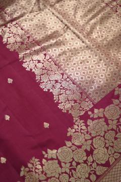 Pure Mango Banarasi Handloom Saree – Rani Pink
