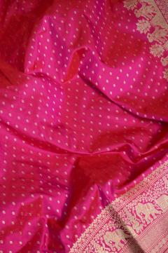 Rani Pink Katan Opada Booti Banarasi Saree