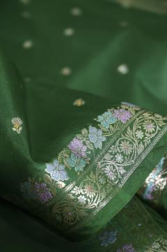 Bottle Green Katan Silk Banarasi Saree