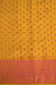 Yellow Crepe Traditional Border Booti Banarasi Saree