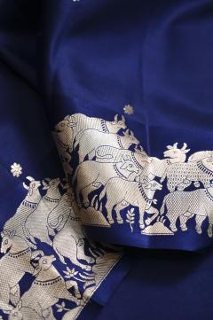 Pure Mango Banarasi Handloom Saree – Navy Blue