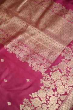 Pure Mango Banarasi Handloom Saree – Rani Pink