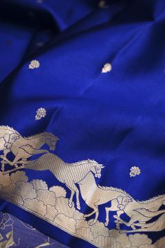 Pure Mushroo Silk Handloom Banarasi Saree – Royal Blue