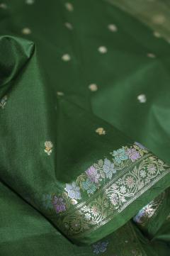 Bottle Green Katan Silk Banarasi Saree