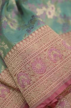Sea Green Katan Tissue Alfi Opada Banarasi Saree
