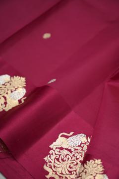 Rani pink raw mango silk banarasi saree